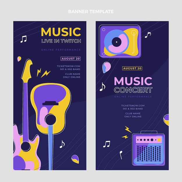 Banners verticais de festival de música minimalista de design plano