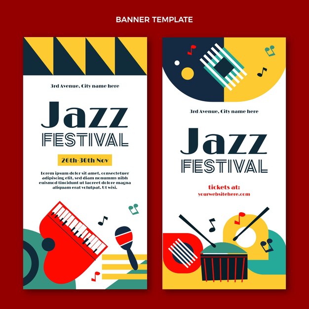 Banners verticais de festival de música minimalista em estilo simples