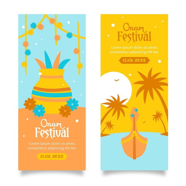 Banners verticais de mão desenhada onam