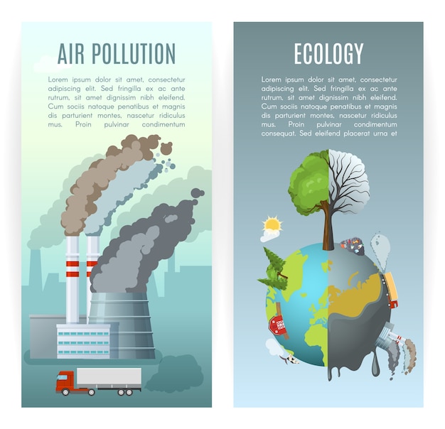 Vetor grátis banners verticais de poluição ambiental