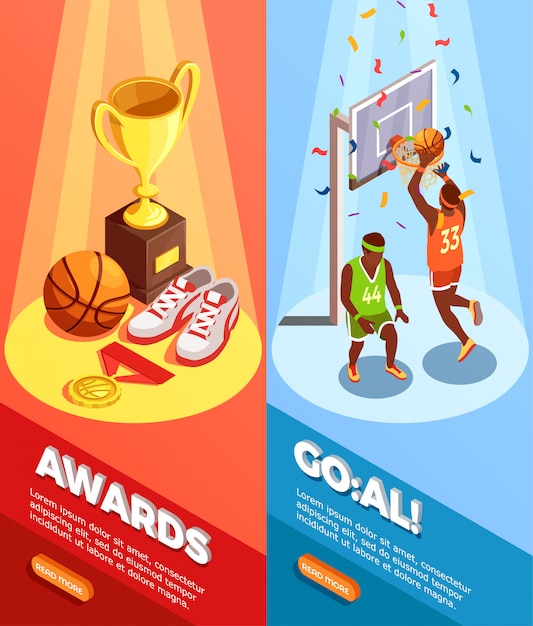 Vetor grátis banners verticais de prêmios de basquete