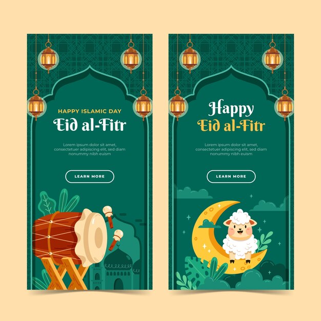 Banners verticais definidos para a celebração islâmica do eid al-fitr