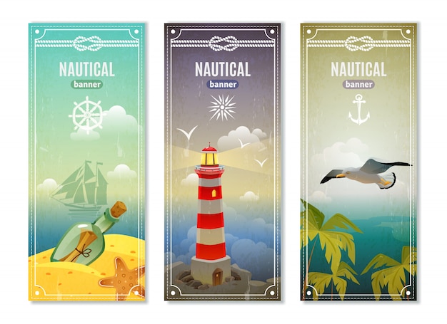 Vetor grátis banners verticais náuticas retro sea