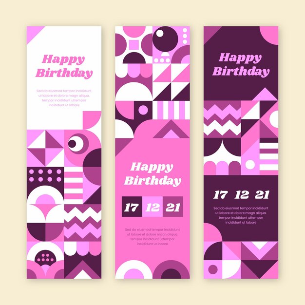 Banners verticais planos de aniversário