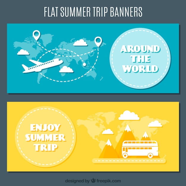 Banners viagem de verão em design plano