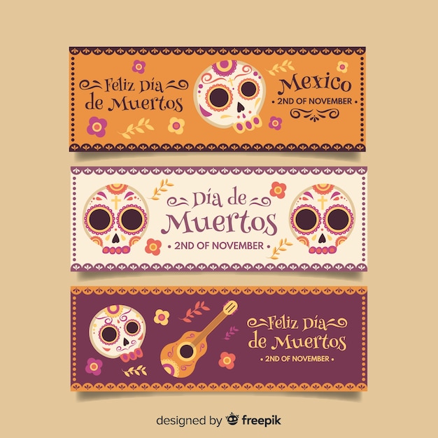 Banners vintage dia de muertos