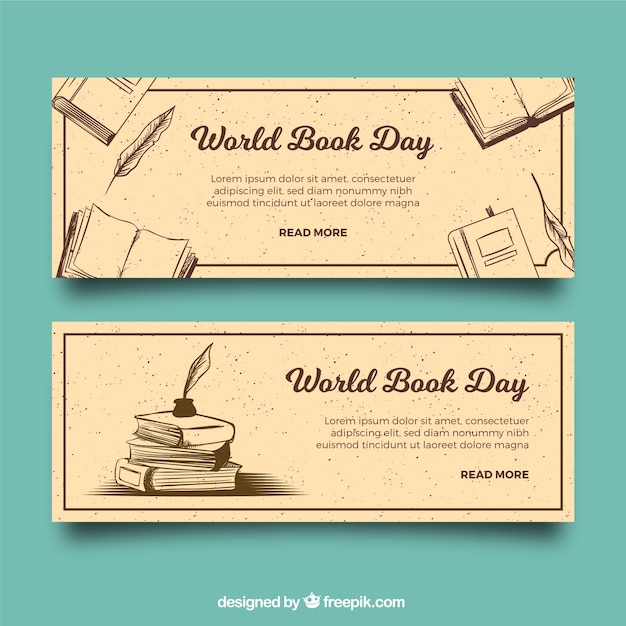 Vetor grátis banners vintage para o dia mundial do livro
