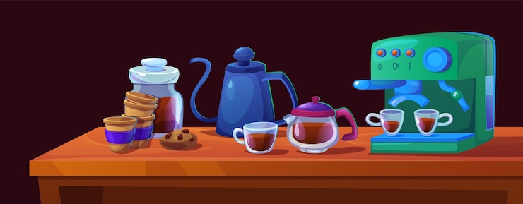 Vetor grátis barista fazendo café em uma mesa de madeira