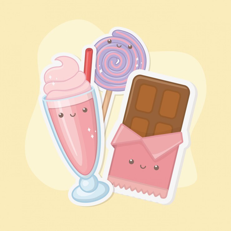 Vetor grátis barra de chocolate doce e doces personagens kawaii