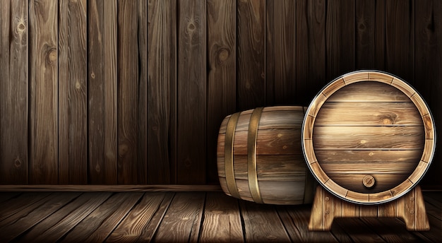 Barril de madeira de vetor para vinho ou cerveja na adega