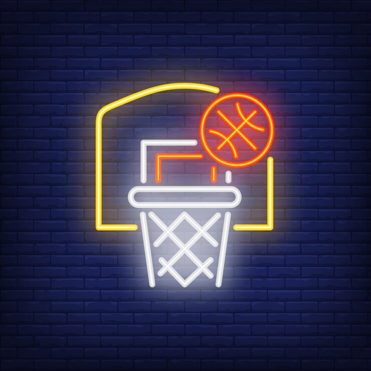 Vetor grátis basquete, voando, aro, néon, sinal