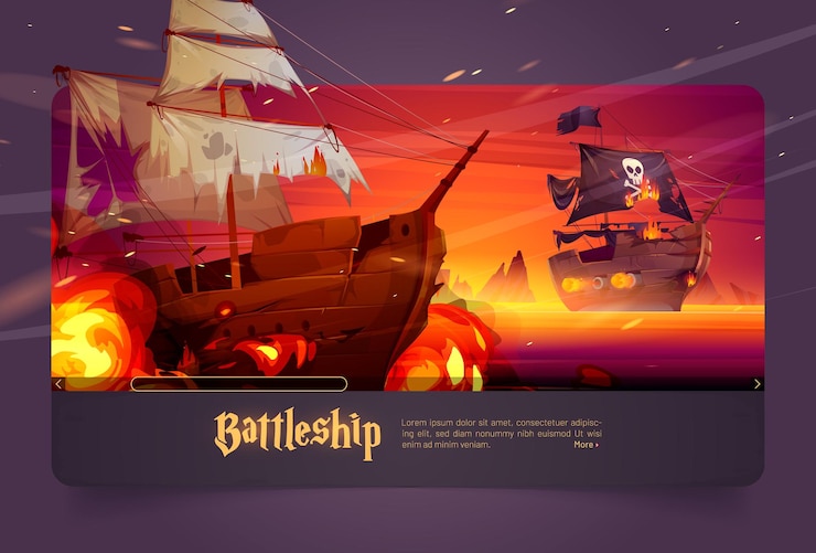 Vetor grátis batalha de navio pirata de banner da web de desenho de navio de guerra