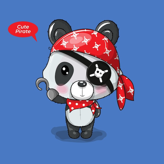 Bebê fofo desenho animado panda fantasiado de pirata