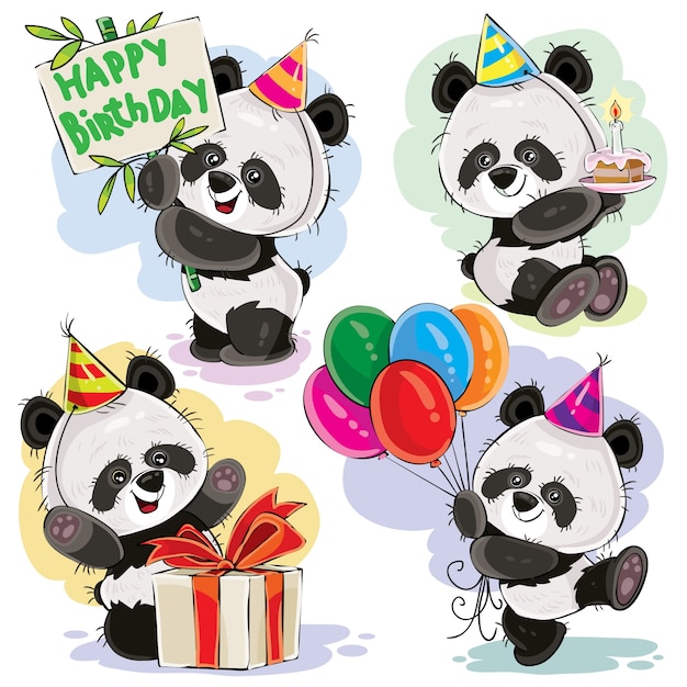 Vetor grátis bebê urso panda comemorando desenho animado