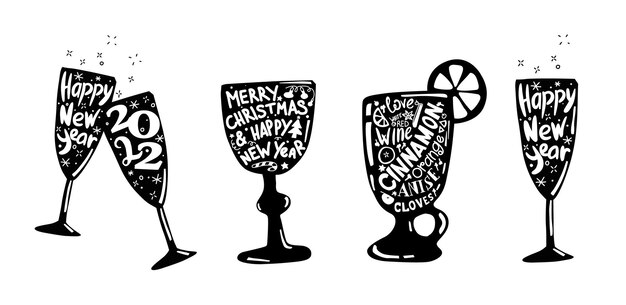 Bebidas de natal com letras, ingredientes de vinho quente, manuscritos, letras de ano novo de 2022