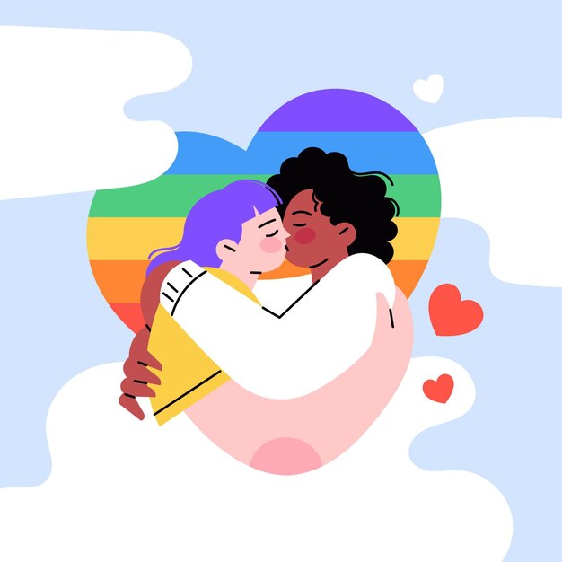 Beijo lésbico afetuoso de design plano