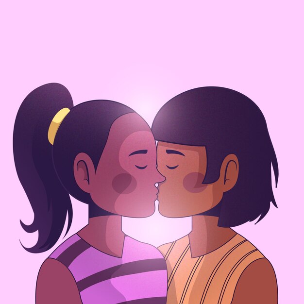 Beijo lésbico carinhoso de desenho animado