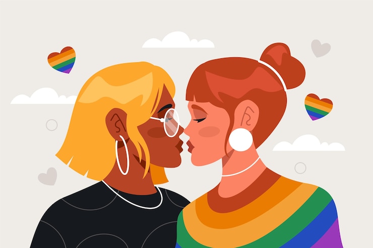 Vetor grátis beijo lésbico de design plano