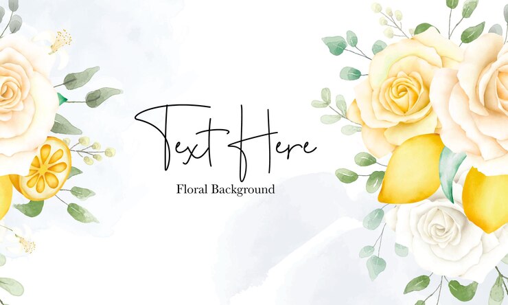 Vetor grátis bela aquarela floral e folhas com fundo de frutas limão botânico
