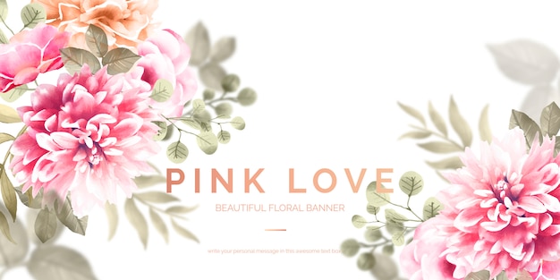 Bela bandeira floral com flores cor de rosa