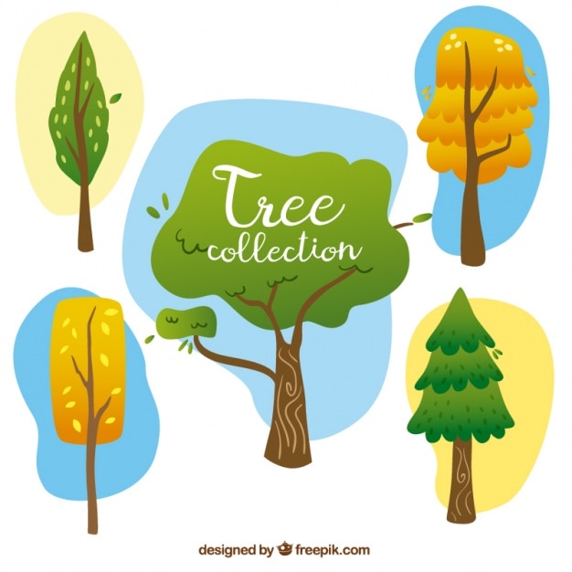 Vetor grátis bela coleção de cinco árvores diferentes