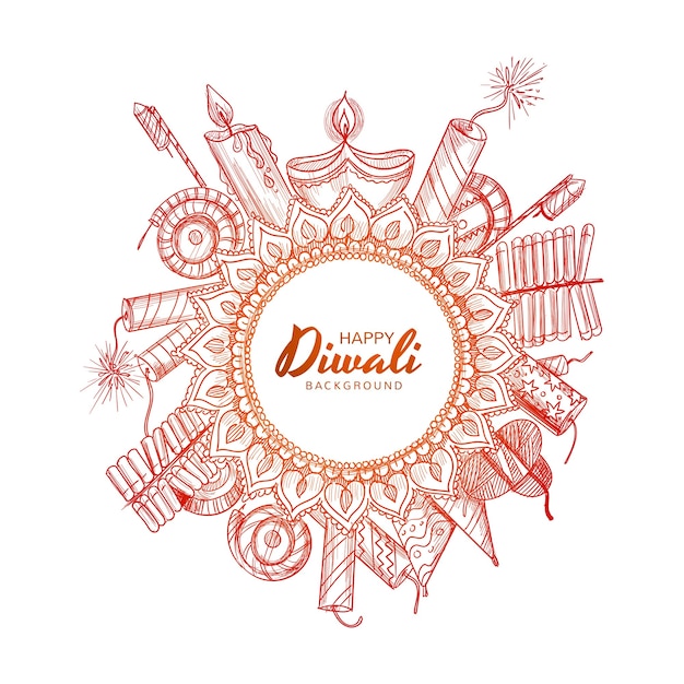 Bela mão desenhando um esboço decorativo de celebração de diwali