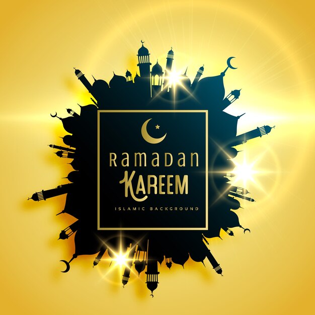 Bela ramadan kareem cartão design com moldura feita com mesquita