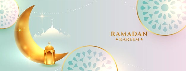 Belo banner islâmico ramadan kareem com lua dourada