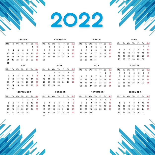 Belo design de calendário de ano novo de 2022 em estilo ondulado