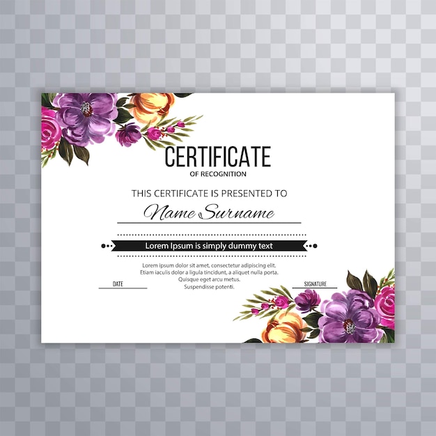 Belo design de certificado de flor ornamental desenhado à mão