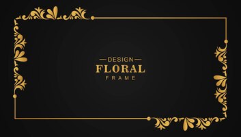 Belo design de moldura floral de luxo dourado vintage