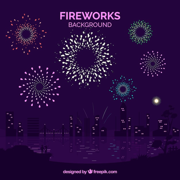 Belo fundo da cidade com fogos de artifício