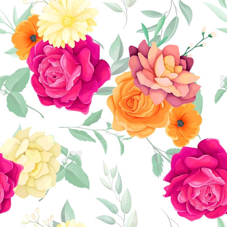 Vetor grátis belo padrão floral com rosas amarelas e cor-de-rosa