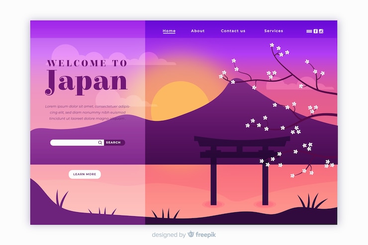 Vetor grátis bem-vindo ao modelo de página de destino do japão