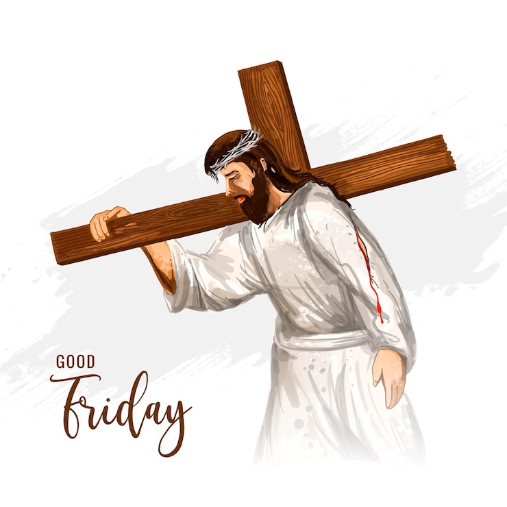 Vetor grátis bênçãos de boa sexta-feira com jesus carregando cruz desenho de aquarela