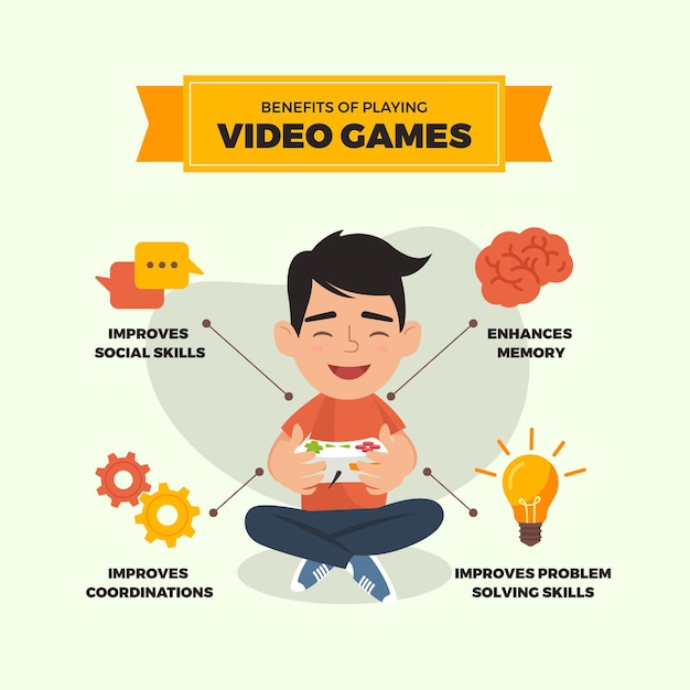 Vetor grátis benefícios de jogar videogame