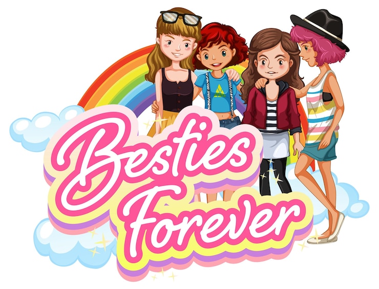 Vetor grátis bestie para sempre logotipo com adolescentes