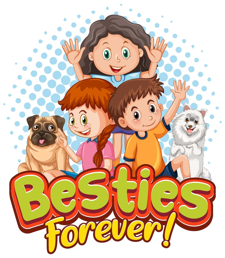 Vetor grátis besties forever com crianças fofas no estilo cartoon