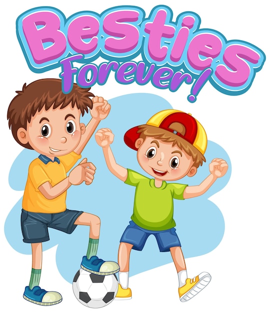 Besties para sempre logotipo com dois meninos jogando futebol