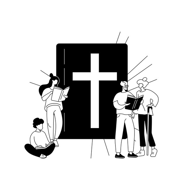 Bíblia sagrada conceito abstrato ilustração vetorial tradução da Bíblia cristianismo livro sagrado palavra de Deus mídia religiosa leitura pública escrituras sagradas para crianças metáfora abstrata