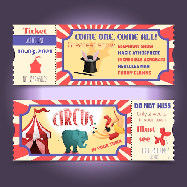 Vetor grátis bilhetes circus retro