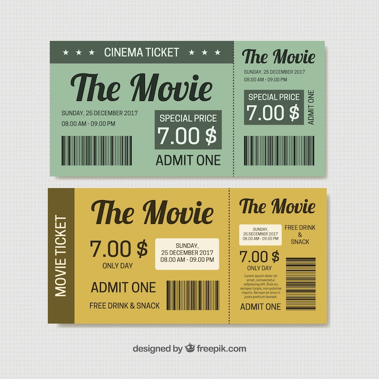 Vetor grátis bilhetes de cinema no estilo do vintage