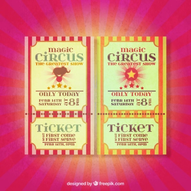 Bilhetes de circo engraçado no estilo retro