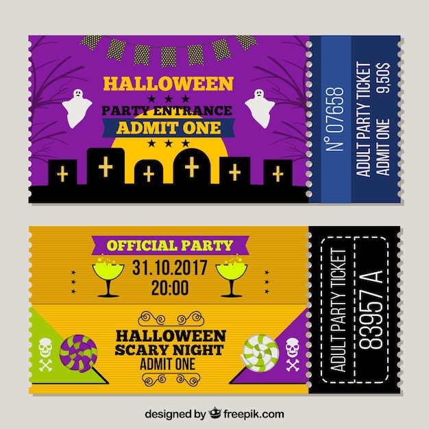 Bilhetes de halloween com estilo colorido