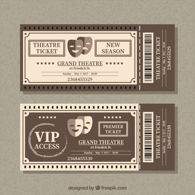 Vetor grátis bilhetes retro teatro com máscaras