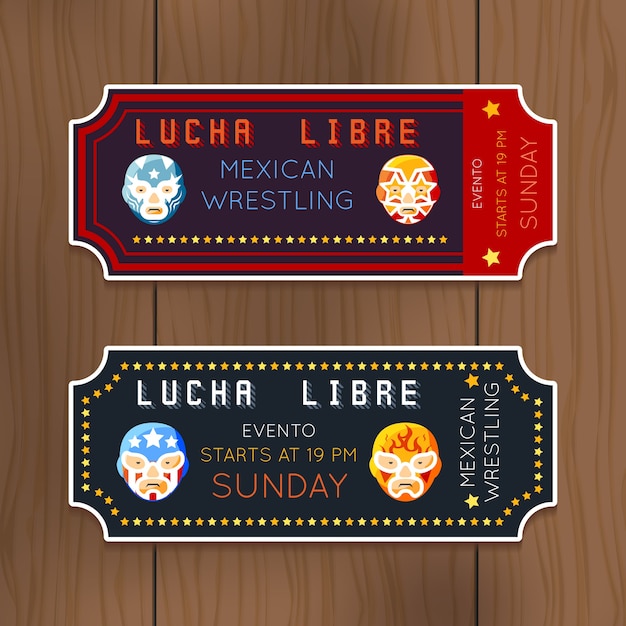 Bilhetes vintage lucha libre com máscaras de luta livre mexicana. competição de lutador.