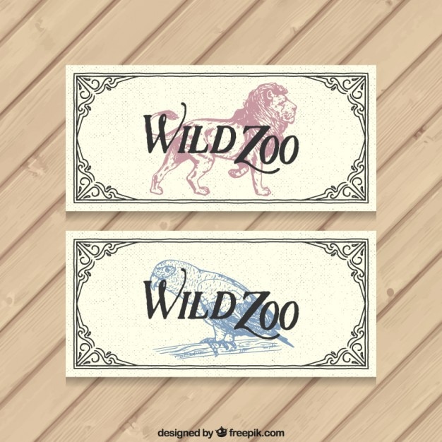 Bilhetes zoológico com decoração do vintage