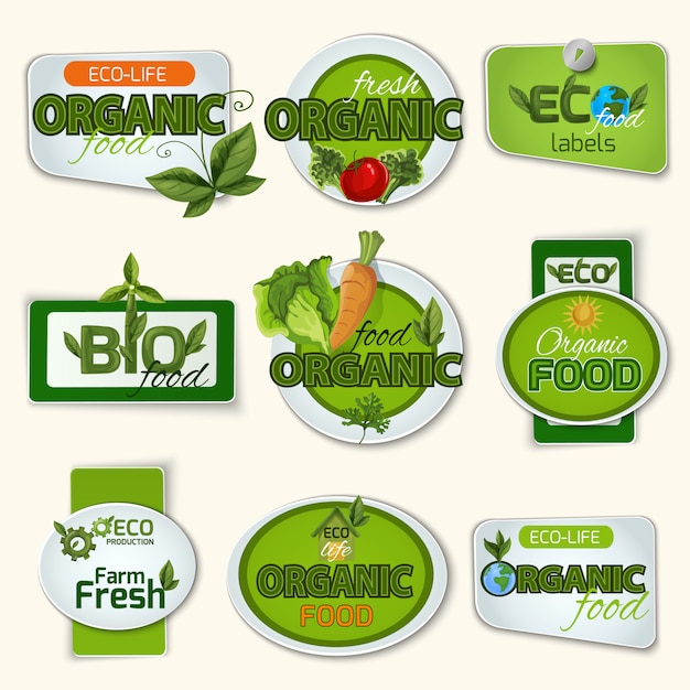 Vetor grátis bio organic life badges