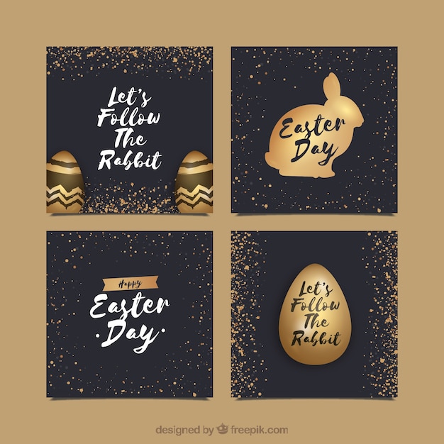 Vetor grátis black & gold easter day card collection