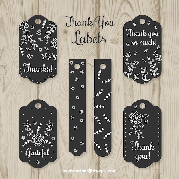 Vetor grátis black thank you label collection